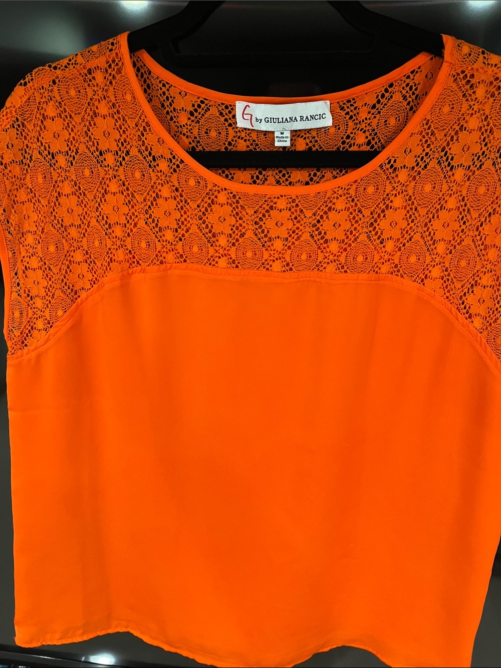 G by Giuliana Bright Orange Lace Yoke Blouse